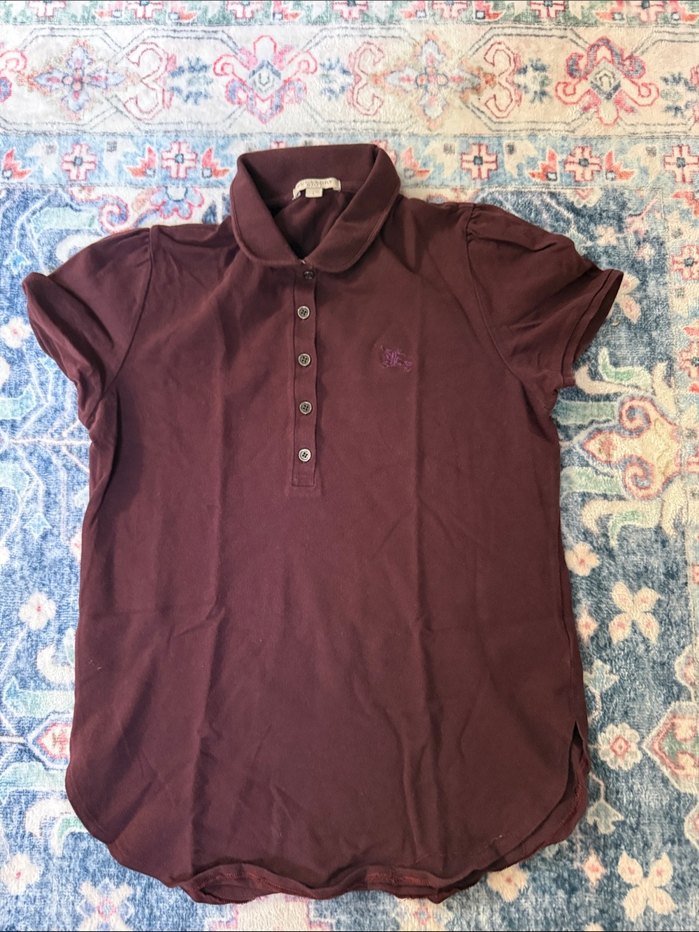 Burberry Women's Short Sleeve Polo Top in Deep Burgundy